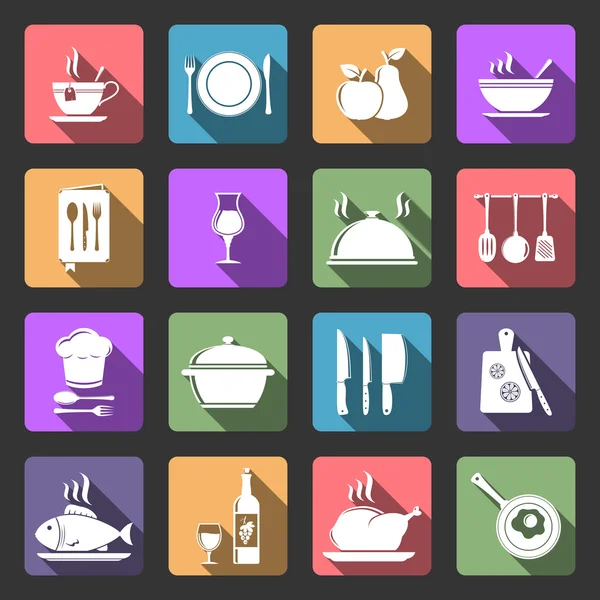 Cucina set icone piatte — Vettoriale Stock