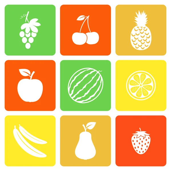 Fruit en bessen plat pictogrammen — Stockvector
