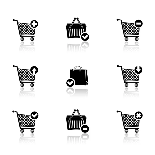 Iconos de carrito de compras con reflexión — Vector de stock