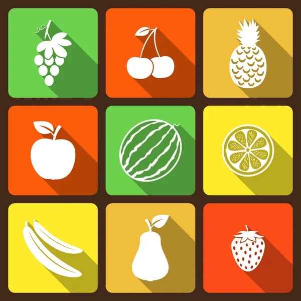 Fruits and berries flat icons — Stock Vector