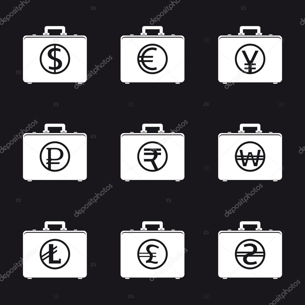 Money bags with currency symbols