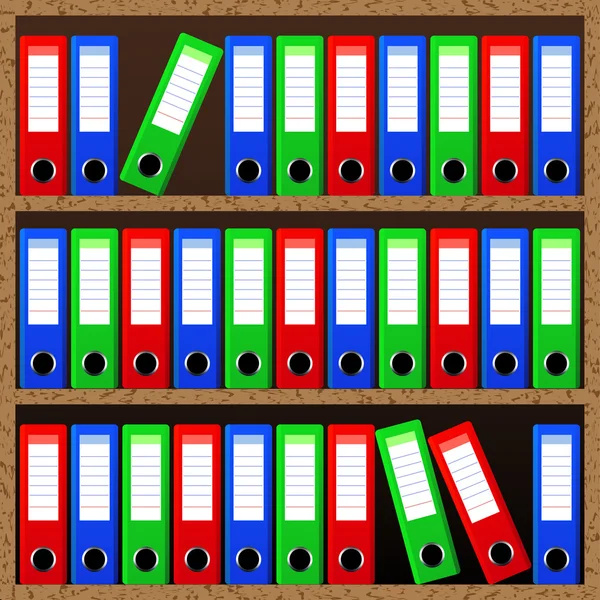 Файлові теки, що стоять на полицях — стоковий вектор