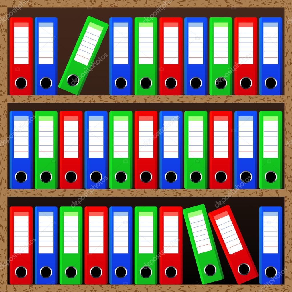 File folders standing on the shelves