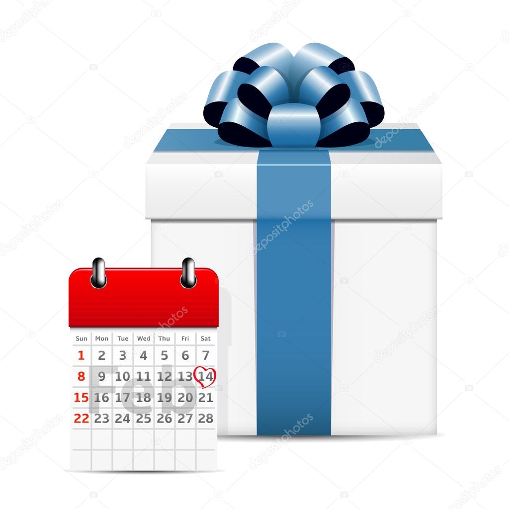 Valentines day on calendar with gift box