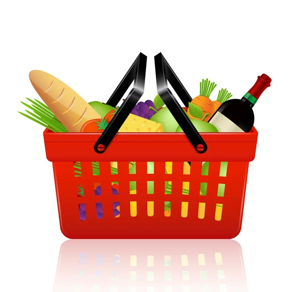 Shopping basket with groceries — Stock Vector