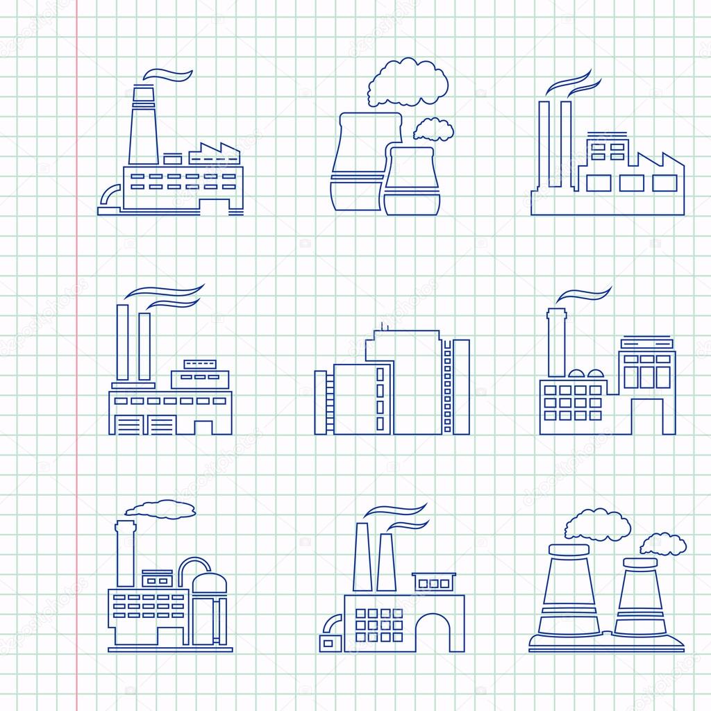 Hand drawn factory icons