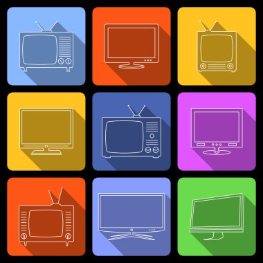 TV düz Icons set
