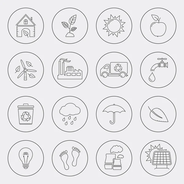 Icônes écologiques avec ligne circulaire — Image vectorielle