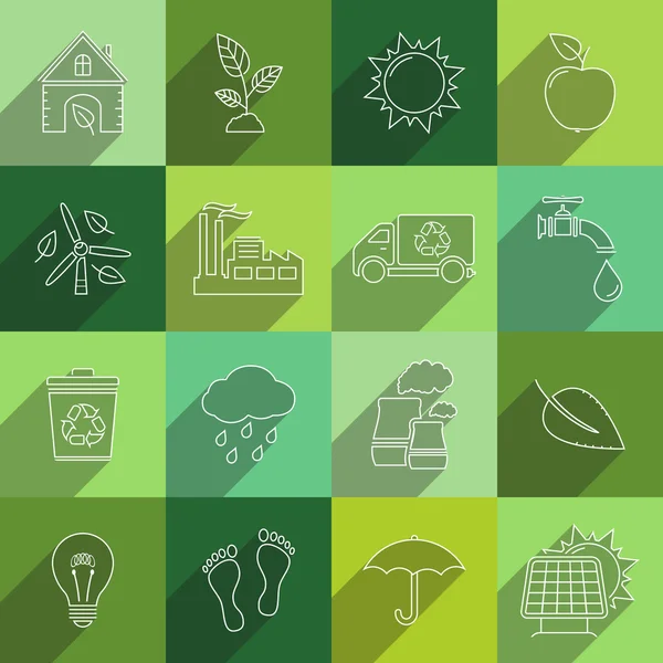 Ecología iconos de línea delgada — Vector de stock