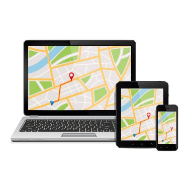 Gezinti kavramı. Gps navigasyon haritası ile dijital cihazlar