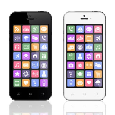 Siyah ve beyaz akıllı telefonlar ile apps kutsal kişilerin resmi