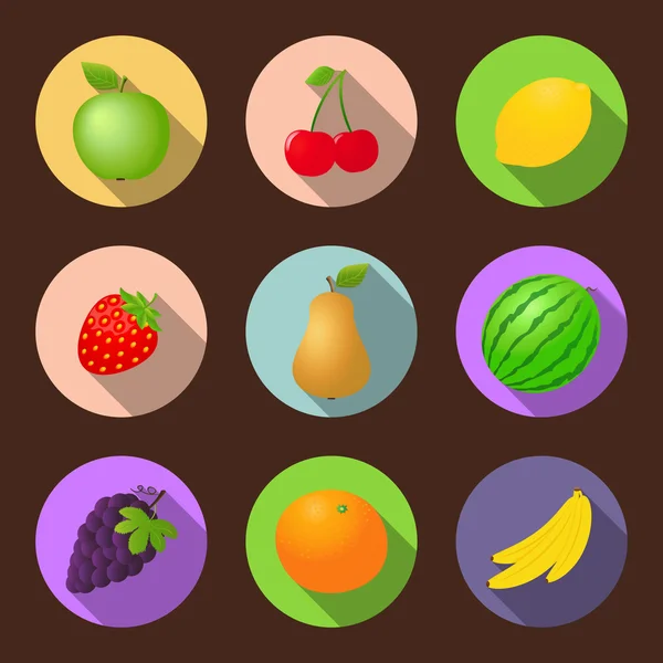 Set di icone piatte di frutta vettoriale — Vettoriale Stock