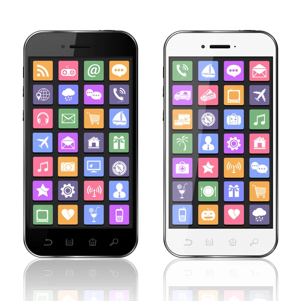 Mobile phones with apps icons — Stock Vector