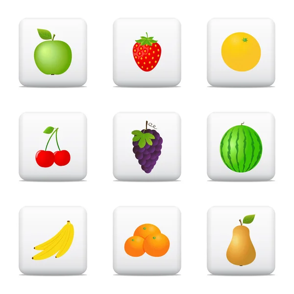 Vruchten pictogrammen, knoppen voor het web — Stockvector