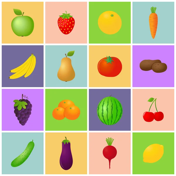 Groenten en fruit pictogrammen — Stockvector