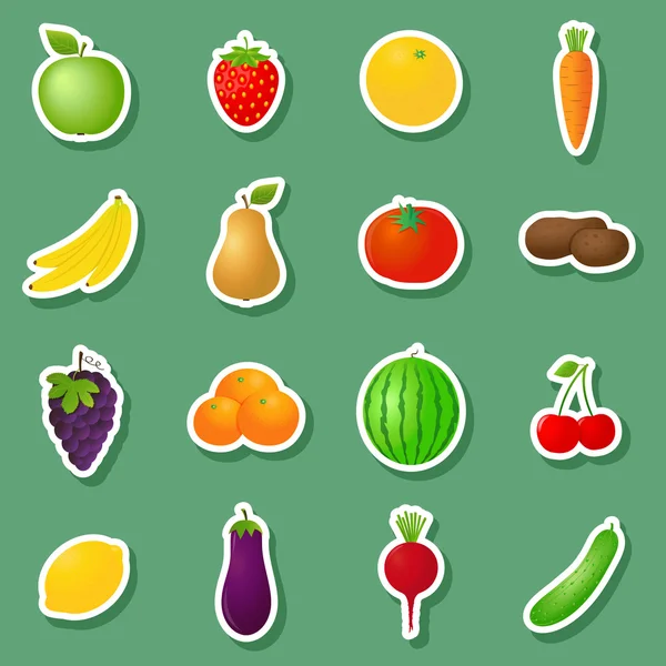 Stickers fruits et légumes vectoriels — Image vectorielle