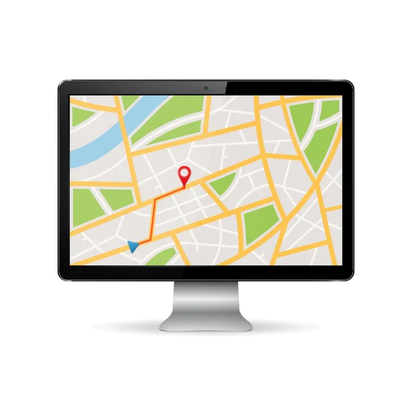 Carte GPS sur écran d'ordinateur — Image vectorielle