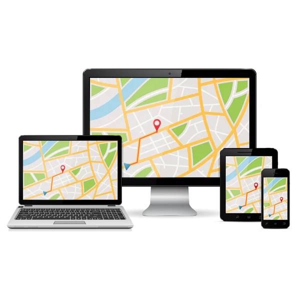 Carte GPS sur les appareils numériques — Image vectorielle