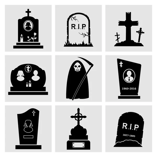 Lápidas e iconos de lápidas — Archivo Imágenes Vectoriales