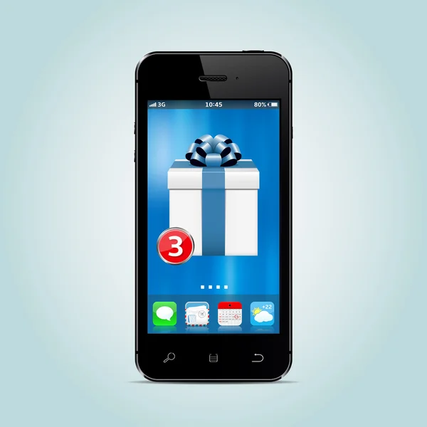 Smartphone met de doos van de gift op scherm — Stockvector