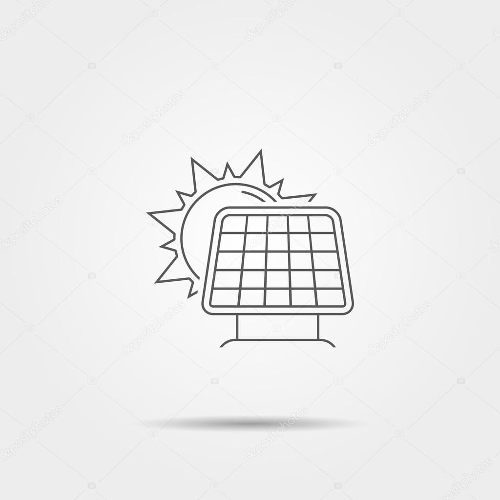 Sun with solar panel line icon