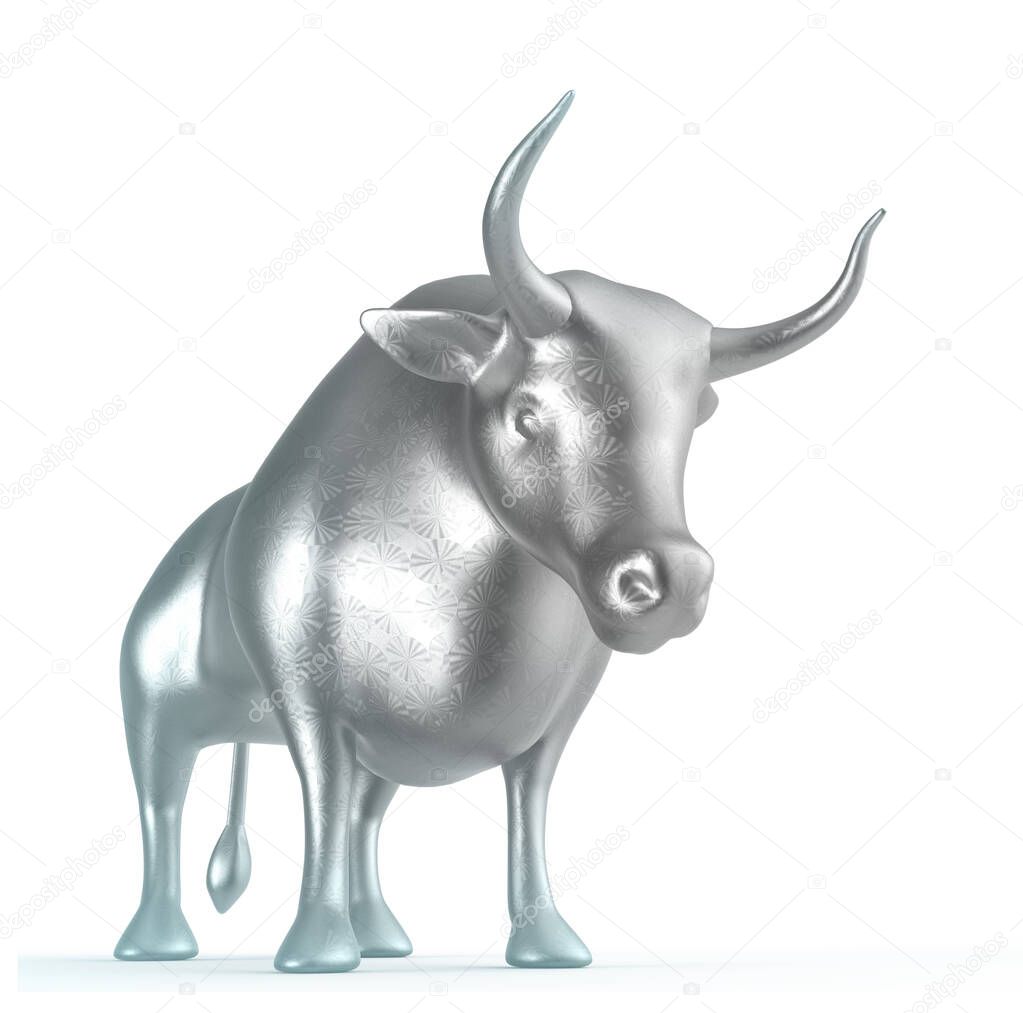 3D Metal bull isolated on white background