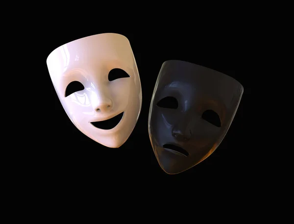 Máscaras Teatro Preto Branco Drama Comédia Fundo Escuro Imagem — Fotografia de Stock