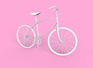 Beyaz bisiklet pembe arka planda izole edilmiş. 3B illüstrasyon