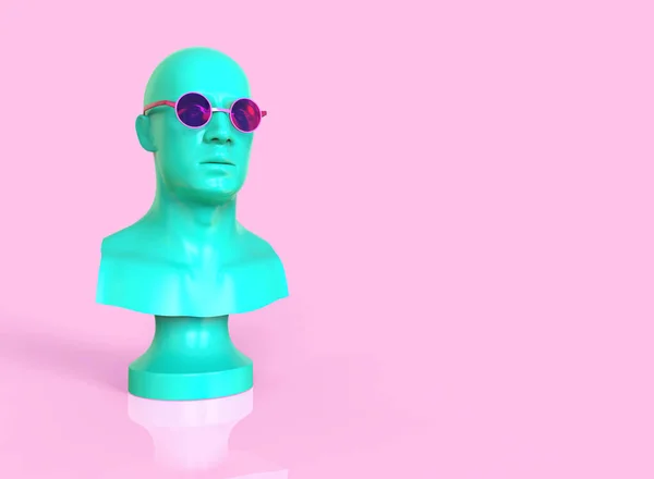 Cabeza Maniquí Masculino Con Gafas Redondas Color Rosa Ilustración Mínima — Foto de Stock