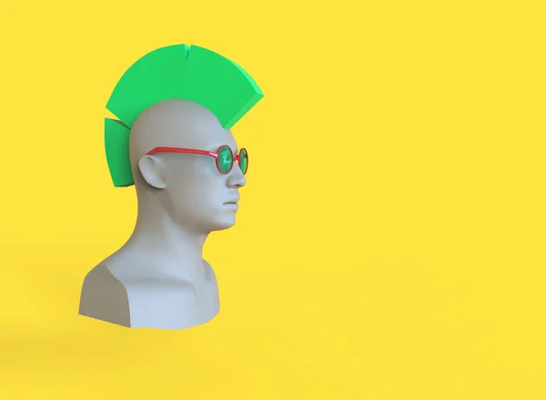 Cabeza Maniquí Masculino Con Mohawk Pelo Verde Renderizar Ilustración Mínima — Foto de Stock