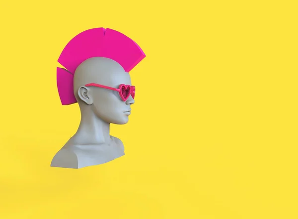 Vrouwelijke Mannequin Hoofd Met Roze Haar Mohawk Minimale Illustratie Weergeven Rechtenvrije Stockafbeeldingen