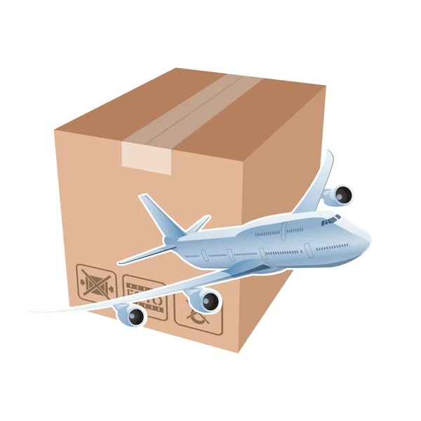 Plane and box as simbol of the airmail — Stock Vector