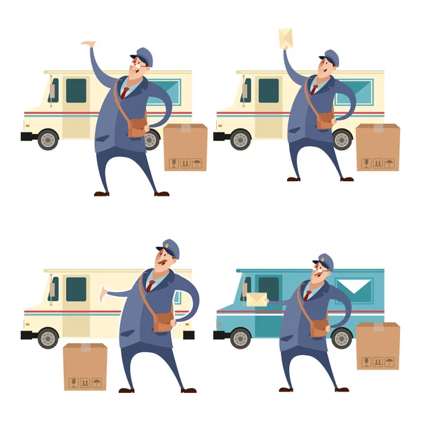 Postman com caixas e carroças1 —  Vetores de Stock