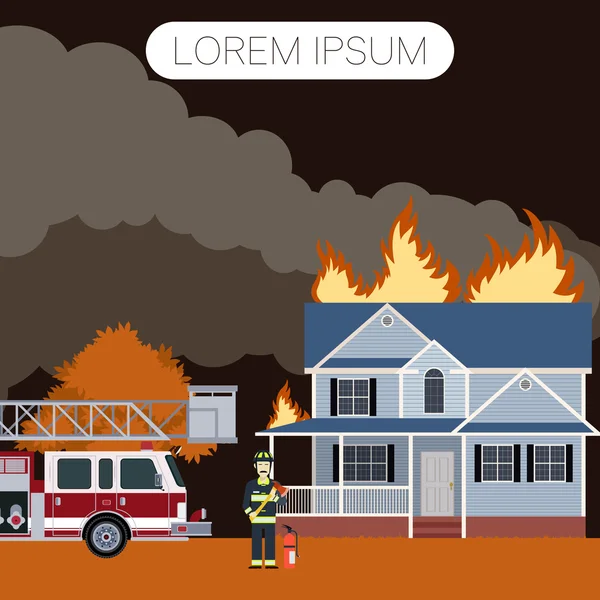 Fireman and a house2 — Stock Vector