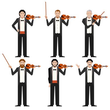 Violinistes düz simgeler kümesi