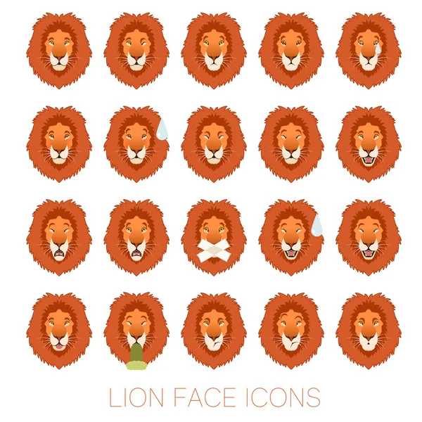 Conjunto de caras de león — Vector de stock