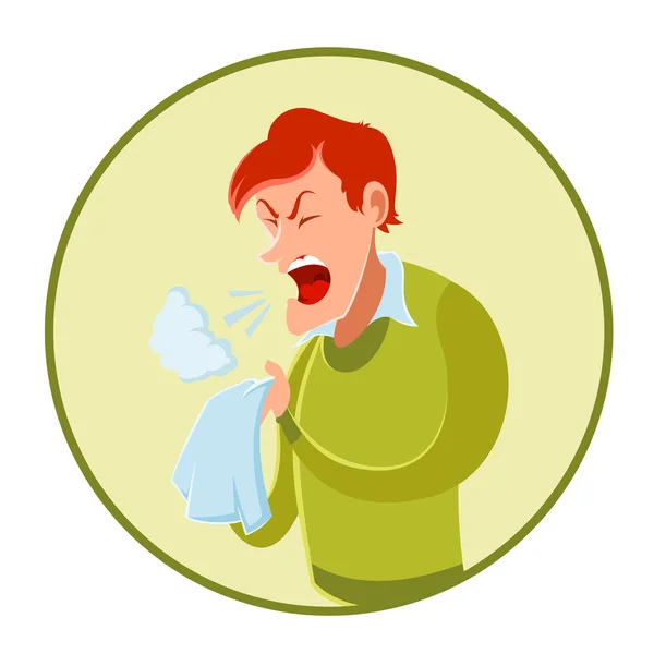 Estornudando hombre y un pañuelo — Vector de stock