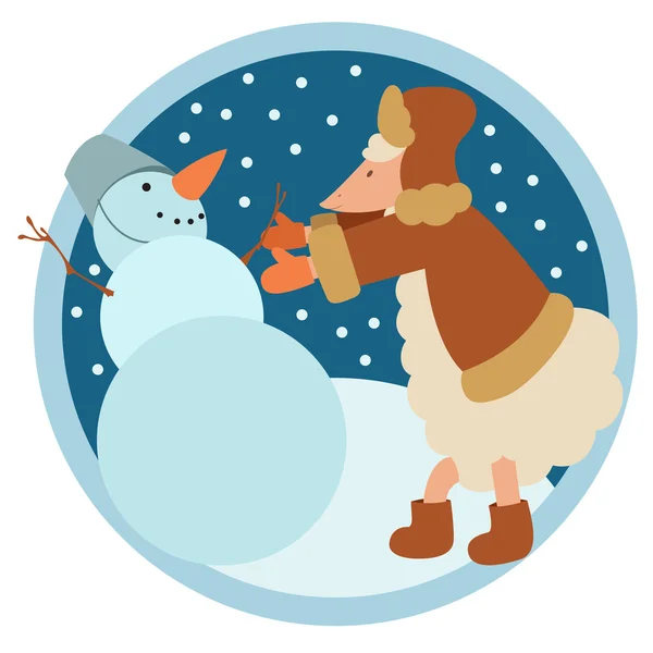 Sheep and Snowman — Stock Vector
