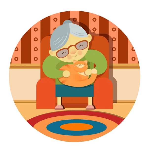 Oma en haar kat — Stockvector