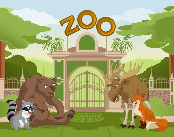 Porte du zoo avec animaux forestiers 1 — Image vectorielle