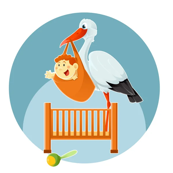Storch und Baby — Stockvektor