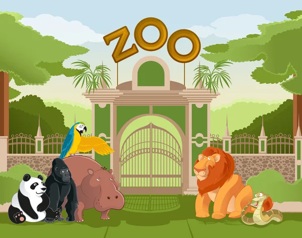 Πύλη ζωολογικό κήπο με ζώα 2 — Διανυσματικό Αρχείο