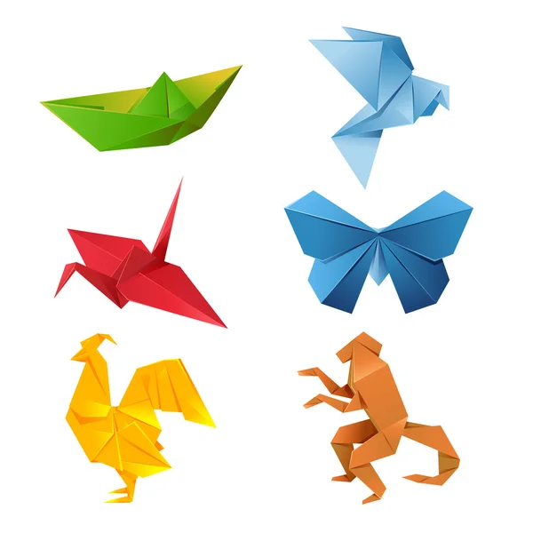 Set of origami animals — Stock Vector