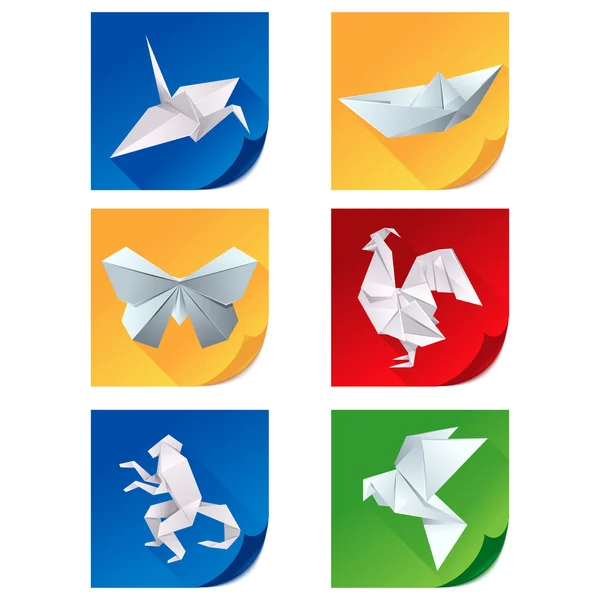 Set weißer Origami-Tiersymbole — Stockvektor