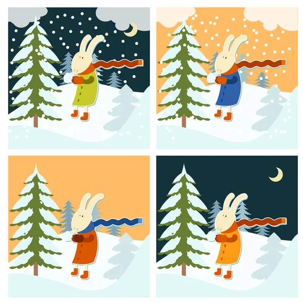 Cold winter with freezing hare — Stock Vector