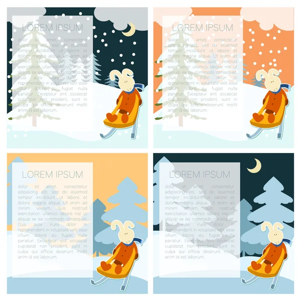 Postcarts de invierno con liebre — Archivo Imágenes Vectoriales