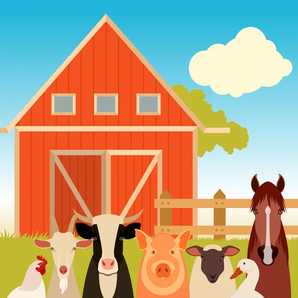 Banner de granja con animales — Vector de stock