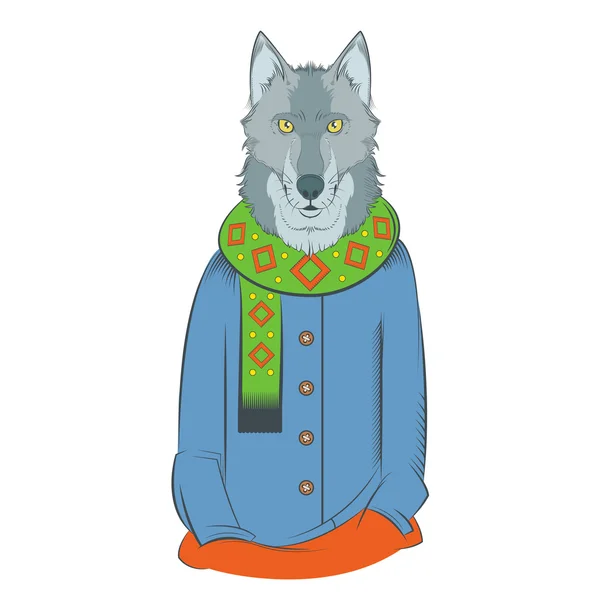 カラフルな冬の狼 — ストックベクタ