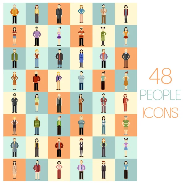 Set de iconos planos para 48 personas — Archivo Imágenes Vectoriales