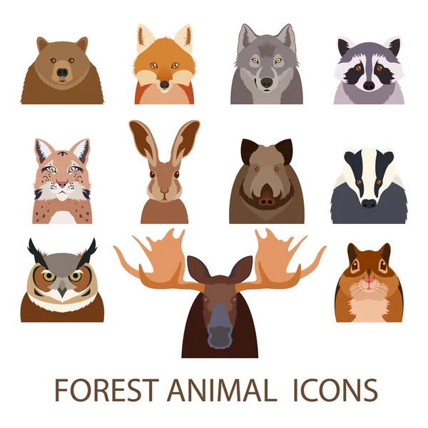 Bosque animal iconos planos — Archivo Imágenes Vectoriales